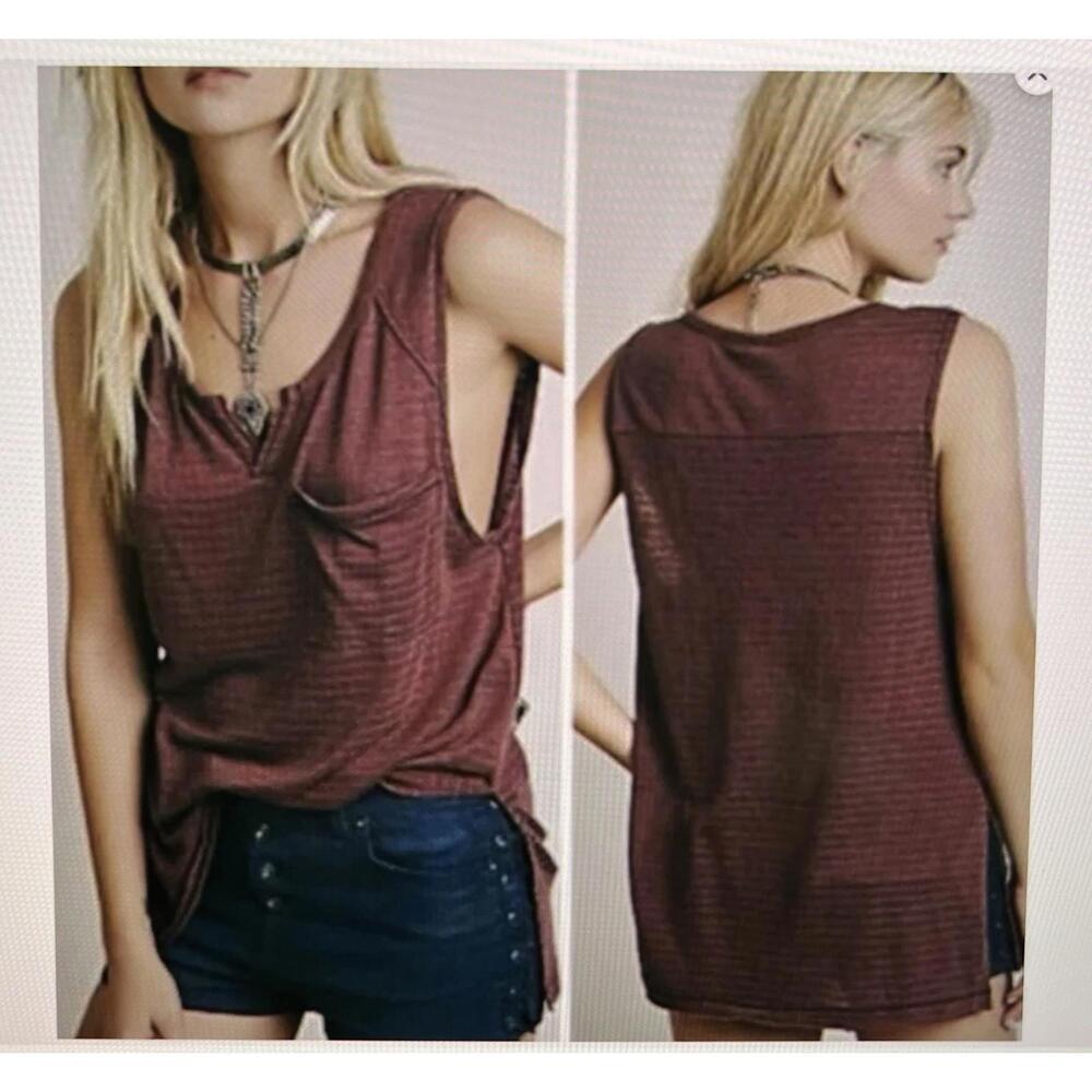 Free People We The Free Weekend Warrior Top Size Med Oversize Brick Stripe Boho